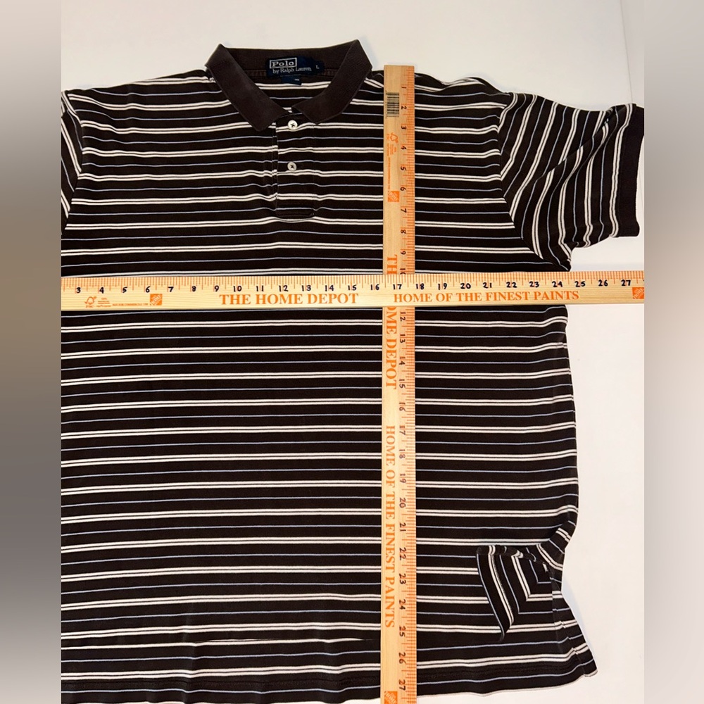 Polo Ralph Lauren‎ VINTAGE brown white blue stripe short sleeve polo size Large - Picture 5 of 11